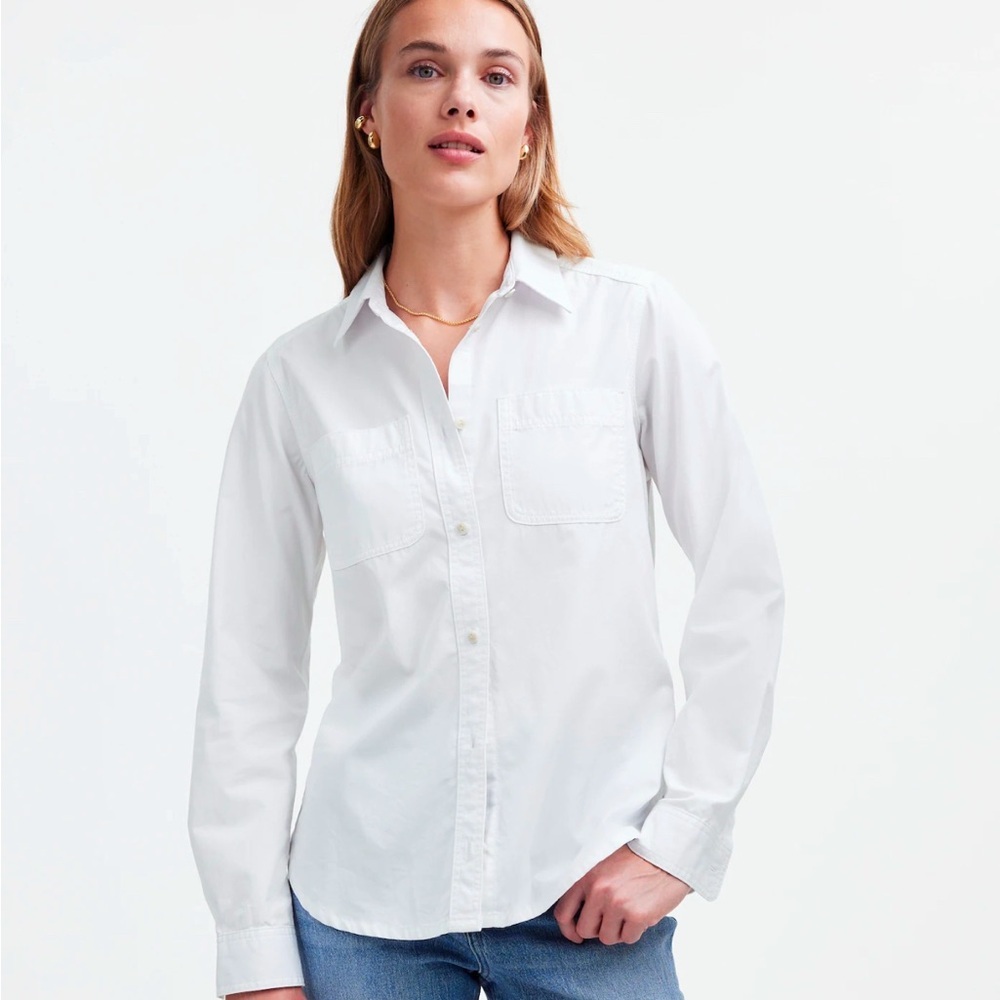 Madewell Denim Button-Up Shirt in Eyelet White: Garment-Dyed Edition Medium NWT